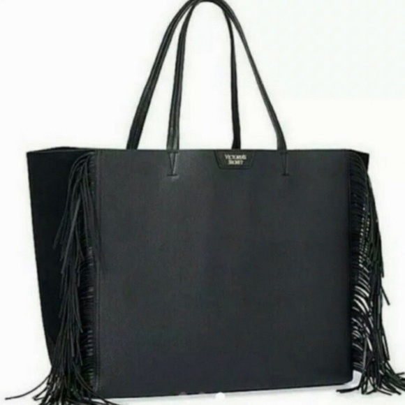 NWOT Victoria's Secret Black Vegan Leather Suede Like Fringe Purse - Picture 5 of 5